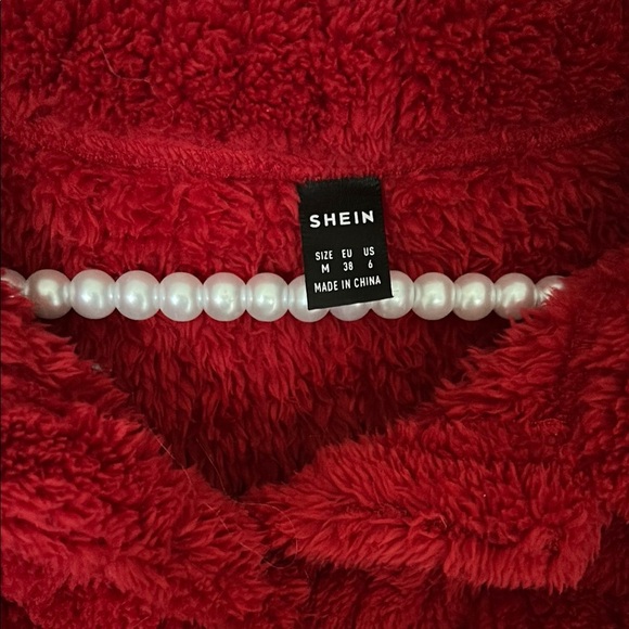 SHEIN Vibrant Red Faux Fur Coat/Sweater - Picture 2 of 3